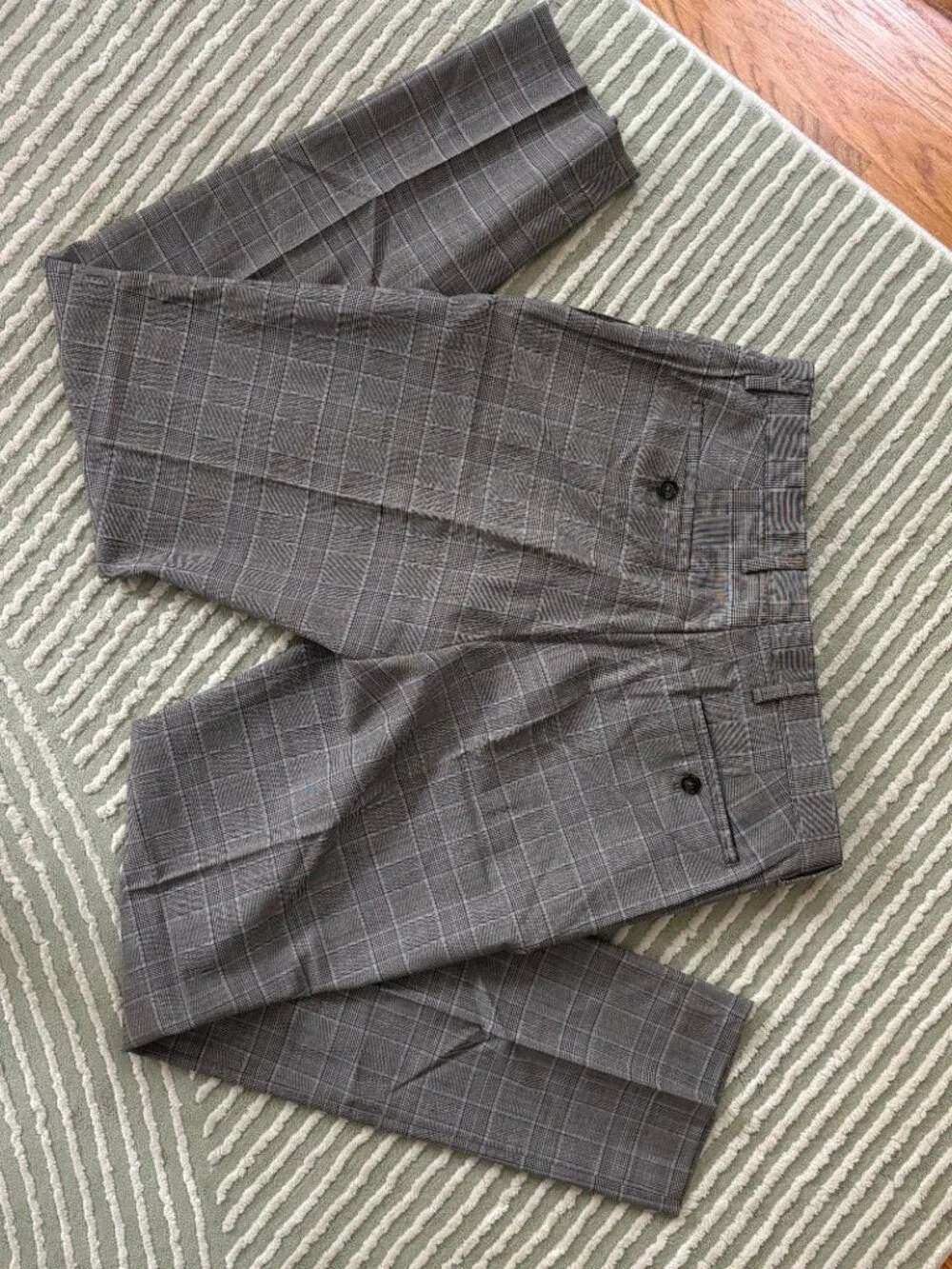 Banana Republic Slim Fit Stretch Wool Glen Plaid Pants 32x32 Brown/Tan